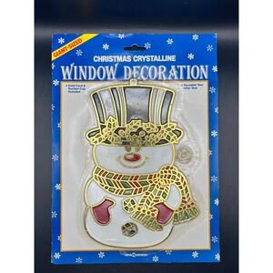 Vtg Giant Sized Christmas Crystalline Snowman Window Decor Reusable NIB 8.5"